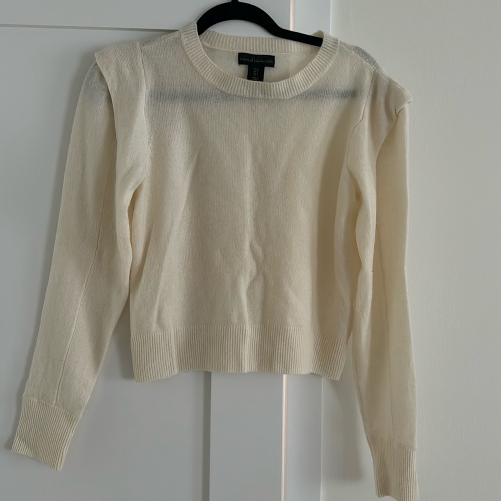 NWT House of Harlow 1960 Cashmere Puff Sleeve Pullover Sweater in Cream S